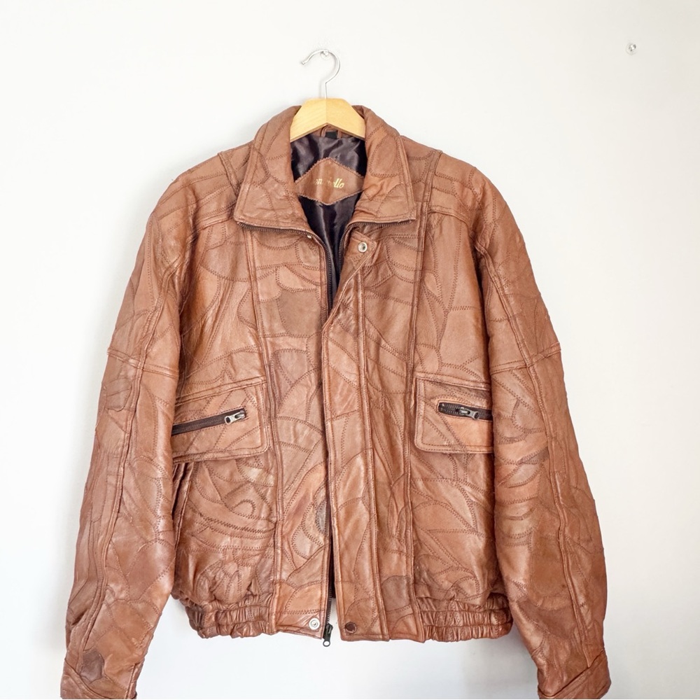 Men's vintage patchwork Brown Leather Jacket